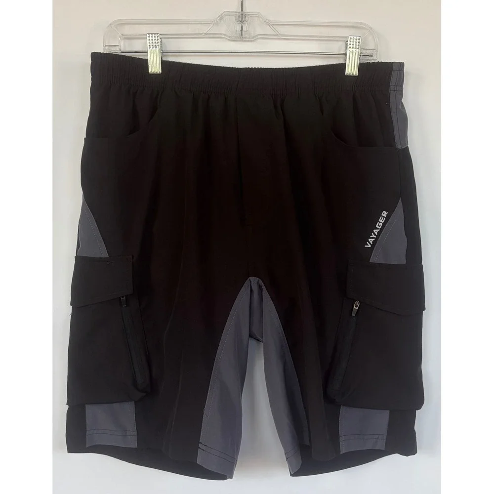 Vayager Mens Mountain Biking Cargo Shorts Black Gray Ripstop Padded Size M EUC!.